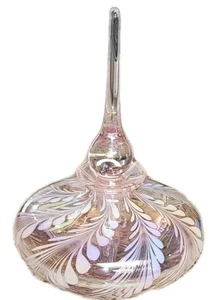 Vintage Iridescent Pink Perfume Bottle Dauber Stopper Pulled Feather Design LOOK - Picture 1 of 18