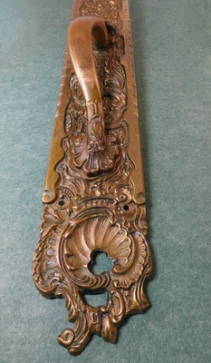 Antique original brass or bronze rococo style ornate door handle Reading Belfort - Image 1 of 4