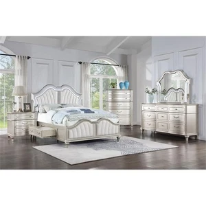 Coaster Evangeline 5-piece Wood Queen Storage Bed Silver Oak and Ivory - Picture 1 of 20