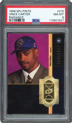 Vince Carter 1998 SPx Finite Radiance Rookie RC Toronto Raptors #215 PSA 8 30584 Foto 1 de 3