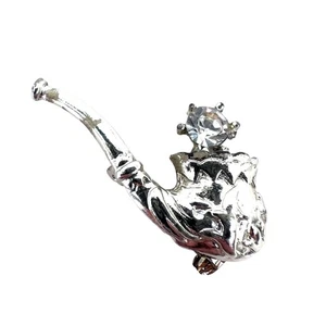Tabakpfeife silberfarbene Brosche Anstecknadel Krawattennadel mit Strass - Bild 1 von 11