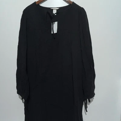 Vestido para mujer H&M negro cuello corbata lino algodón manga larga grande nuevo con etiquetas Foto 1 de 4
