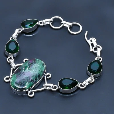 Brazalete Joyería Piedras Preciosas Hecho a Mano de Diópsido Zosite 7-8" b429 Foto 1 de 3