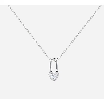 White Gold Filled Heartr Lock Diamond Simulate Pendant Necklace - Image 1 of 4