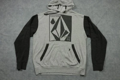 Volcom Hoodie Mens Medium Gray Black Stone 91 Pullover Graphic Logo Drawstring - Image 1 of 4