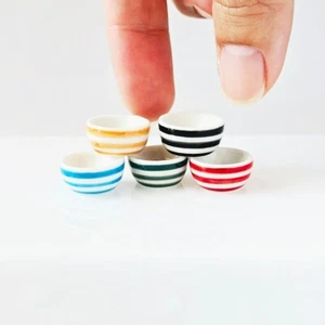 Miniatur Keramik gestreift Schalen - 1:12 Puppenhaus Geschirr Dekor 5er Set - Bild 1 von 13