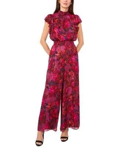 MSK Women's Floral Smocked-Trim Flutter-Sleeve Jumpsuit, MAGENTA, SIZE-M - Picture 1 of 3