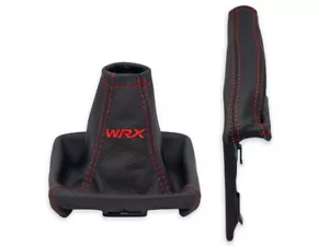 FOR SUBARU IMPREZA 08-14 GEAR BOOT +HANDBRAKE GAITER LEATHER EMBROIDERY WRX RED - Picture 1 of 5