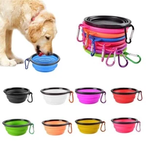 2 Pack Collapsible Dog Cat Pet Bowls Food Water Feeding Silicone Portable Travel - Picture 1 of 16