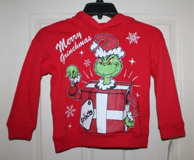 NUEVO CON ETIQUETAS "The Grinch" Feliz Navidad Unisex Niños Talla 5 Rojo Sudadera con Capucha Grinchy Foto 1 de 3