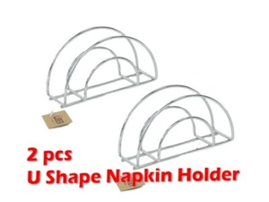 2 x "U" Shape Chrome Steel Napkin Serviette Holder Upright Rack Kitchen Home Bar - Picture 1 of 7