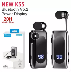 AURICOLARE CUFFIA BLUETOOTH RETRATTILE WIRELESS CLIP VIBRAZIONE iOS ANDROID K55 - Foto 1 di 13
