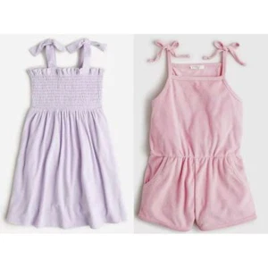 NWT Crewcuts Girl Outfits 4T Terry Romper Dress Pink Purple Tie Shoulder JCREW - Picture 1 of 8