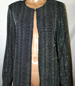 Onyx Nite Black Silver Sparkle Geometric Cardigan Open Front Long Sleeves NWT L - Picture 1 of 10