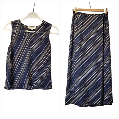 Conjunto de saia listrada vintage Emanuel Ungaro seda duas peças tamanho 4P  - Imagem 1 de 4