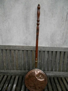 ANTIQUE FRENCH COPPER BED WARMER. VINTAGE, PIN HAMMER PATTERN, COPPER BED WARMER - Picture 1 of 7