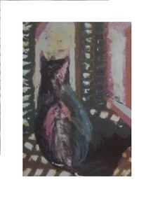 Contemporary Cat Art Print_ One of a Kind_ unsigned _ 1980s Lithograph - Picture 1 of 1