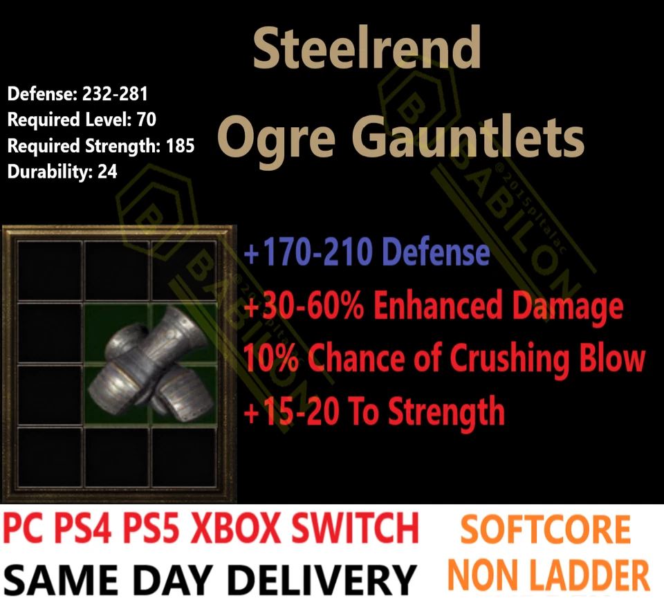 ✅ PC PS4 PS5 XBOX SWITCH ✅ Artículos Steelrend Diablo 2 Resurrected D2R sin escalera Foto 1 de 1