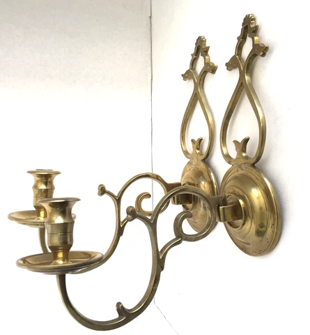 Pair of Colonial Williamsburg Virginia Metal Crafters Brass Wall Sconces Cover