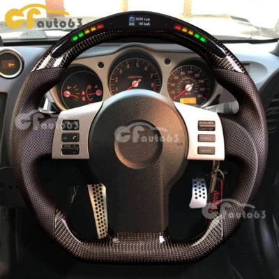Real Carbon Fiber LED Sport Steering Wheel Fit 2003-2009 Nissan 350z Fairlady Z - Image 1 of 4