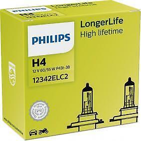Philips H4 60/55W 12V LongerLife Bulbs Long lasting 12342ELC2 Set