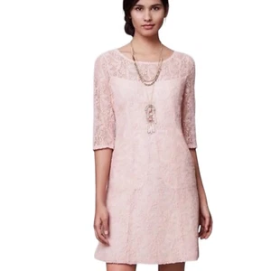 Vestido Anthropologie Maeve Lefkara Rosa Encaje Manga 3/4 Bolsillos Funda Talla XS - Imagen 1 de 7