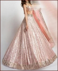 Peach Lehenga Choli Beautiful Georgette Sequence Emboidery Traditional Look Her - Picture 1 of 3