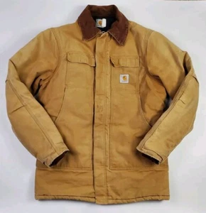 VTG Carhartt Jacket Size 46 Quilted Lined Union Duck Brown Distressed Work Wear - Picture 1 of 19