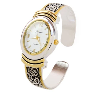 Reloj brazalete de 2 tonos estilo occidental decorado cara ovalada para mujer - Imagen 1 de 1