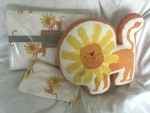 Juego de sábanas Land Of Nod Kids Full Lion naranja y almohada de león nuevo con etiquetas NLA - Imagen 1 de 7
