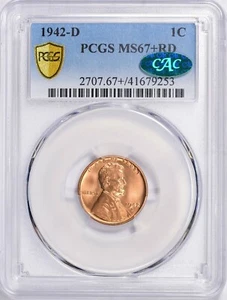 1942 D Lincoln Penney PCGS 67+ CAC/Secure Labels Free Shipping USA Only - Picture 1 of 2