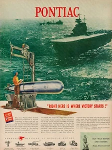 1944 WW II Air Craft Carrier Ship Pontiac 40s Vintage Print Ad Torpedo War Bonds - Picture 1 of 9