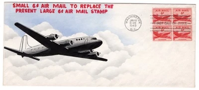 C39 Transport 6c Airmail 1949 First Day Cover  Crosby Artist Hand-Painted - Image 1 of 4