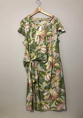 NWT Talbots 100% Cotton Tropical Hawaiian Floral Midi Dress Plus Petite 2X 2XP - Image 1 of 4