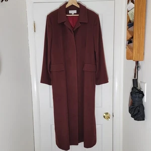 Cappotto lungo elegante bordeaux vintage Albert Nipon lana cashmere taglia 12-14 made in USA - Foto 1 di 23