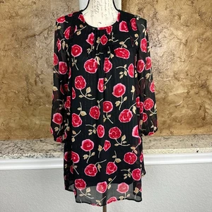 Kate Spade Shift Dress Girl 14Y Allover Floral Gold Poppy Rose Party Black Red - Picture 1 of 11