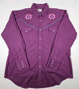 Camisa Vaquera Bordada Púrpura Occidental XL De Colección Ely Diamond Para Hombres XL Aztex - Imagen 1 de 11