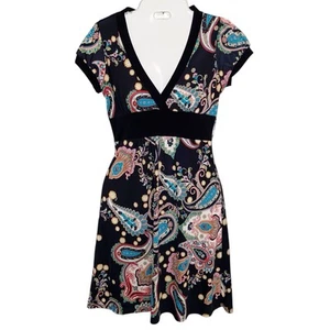 Vintage 90s Y2K Lipstick Dress Womens Medium Babydoll Black Paisley Retro Whimsy - Picture 1 of 9
