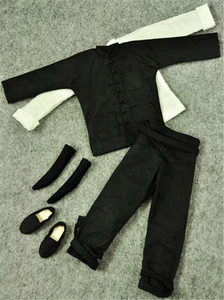 Bruce Lee Black Costumes Kung Fu Outfit Long Sleeve Tang Suit for 1/6 Figure Toy - Picture 1 of 8