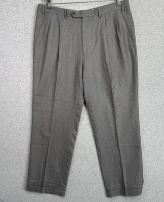 Lauren Ralph Lauren Mens Pleated Dress Pants Gray Micro Check 38W x 30L VTG Cuff - Image 1 of 4