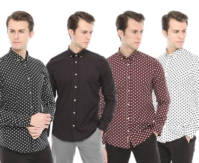 Xact Mens Polka Dot Shirt, 100% Cotton, Slim Fit, Long Sleeve, Button-Down - Image 1 of 4