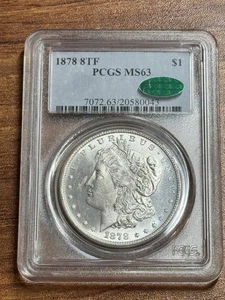 Dólar de plata Morgan 1878 8TF GRADUACIÓN PROFESIONAL MS63 CAC impresionante 8 plumas de cola (losa 3191) - Imagen 1 de 2