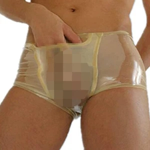 Transparent Latex Rubber Briefs Men's Shorts with Pocket Underwear Fetish BDSM - Picture 1 of 3