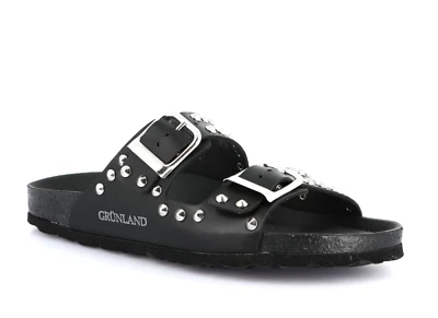 Sandali ciabatte Grunland SARA CB0737 pelle nera con borchie zeppa 3 cm
