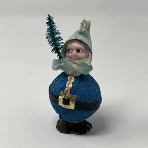 Vintage Christmas Putz Santa Gnome Elf Chenille Brush Tree Ornament Mica Glitter - Picture 1 of 5