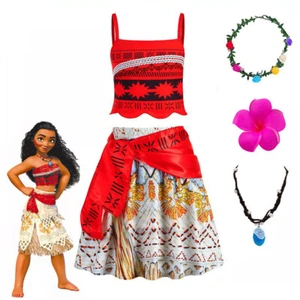 Kids Girls Ocean Adventure Moana Princess Dress Cosplay Costume Party Book Day( - Bild 1 von 9