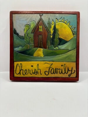 Sticks Wood Handmade Hand Painted 7x7”  Cherish Family  Wall Plaque - Image 1 of 2