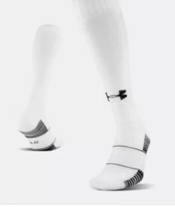Under Armour Boys Soccer Socks Size YXL. White Black Stripe 1344316-100 - Picture 1 of 3
