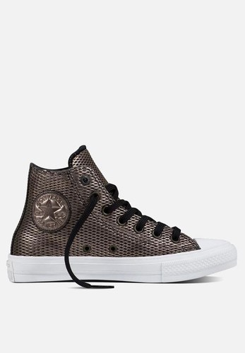 Converse donna Chuck Taylor All Star II Hi Perf pelle 555797C 007 nere metallizzate