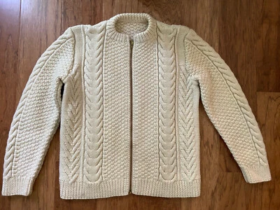 Suéter tejido a mano años 80 ARAN peso pesado con cremallera 34" pecho Foto 1 de 4